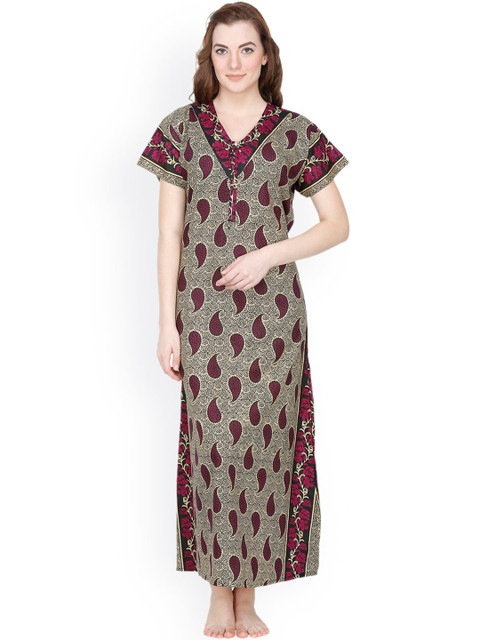 

Secret Wish Purple & Beige Paisley Print Maxi Nightdress NT-150