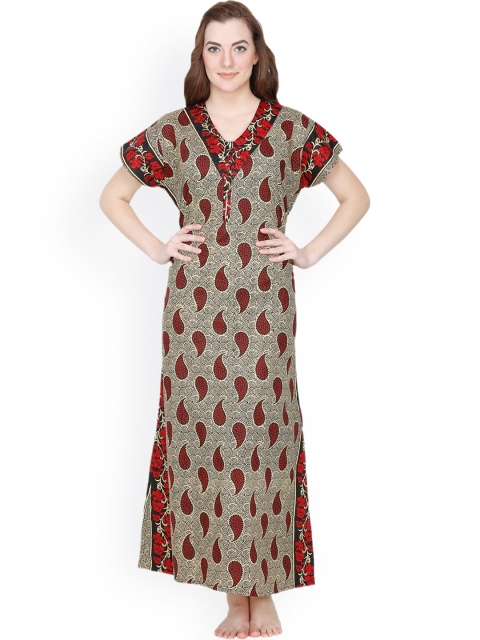 

Secret Wish Maroon & Beige Paisley Print Maxi Nightdress NT-151