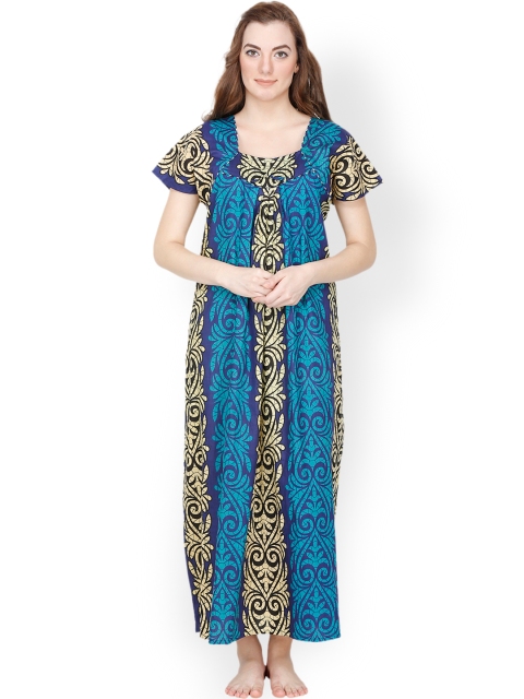 

Secret Wish Blue Printed Maxi Nightdress NT-153