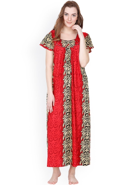 

Secret Wish Red & Beige Printed Maxi Nightdress NT-156