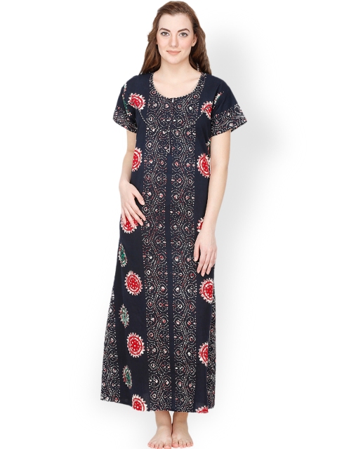 

Secret Wish Navy Printed Maxi Nightdress NT-162, Blue