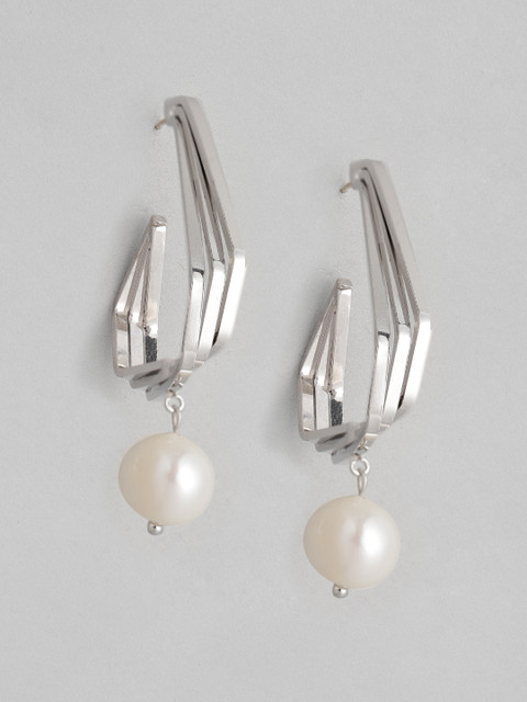 

CORSICA Silver-Toned & Off-White Beaded Contemporary Drop Earrings