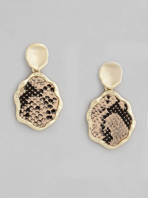 

CORSICA Gold-Toned & Beige Contemporary Drop Earrings