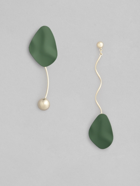 

CORSICA Green & Gold-Toned Contemporary Mismatch Drop Earrings