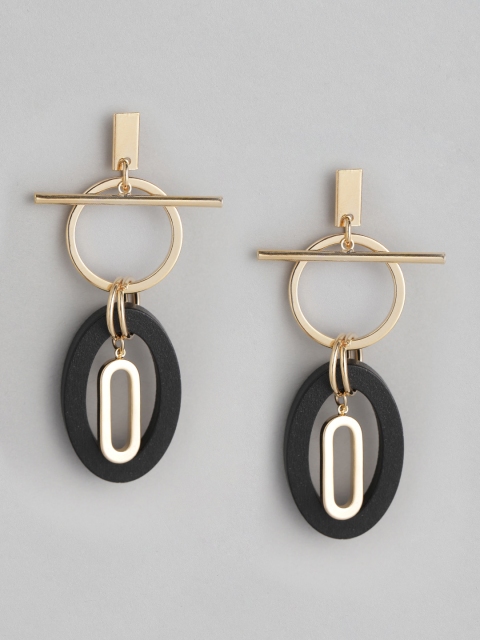 

CORSICA Gold-Toned & Black Contemporary Drop Earrings