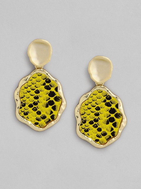 

CORSICA Yellow & Gold-Toned Quirky Drop Earrings