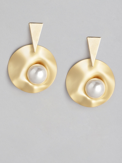 

CORSICA Gold-Toned & Off-White Beaded Contemporary Drop Earrings