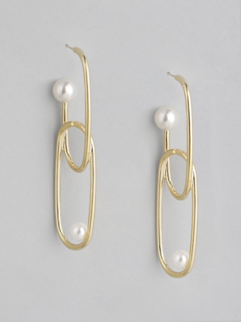 

CORSICA Gold-Toned & Off-White Beaded Contemporary Drop Earrings