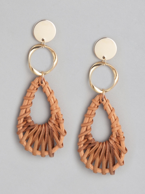 

CORSICA Brown & Gold-Toned Handcrafted Teardrop-Shaped Drop Earrings