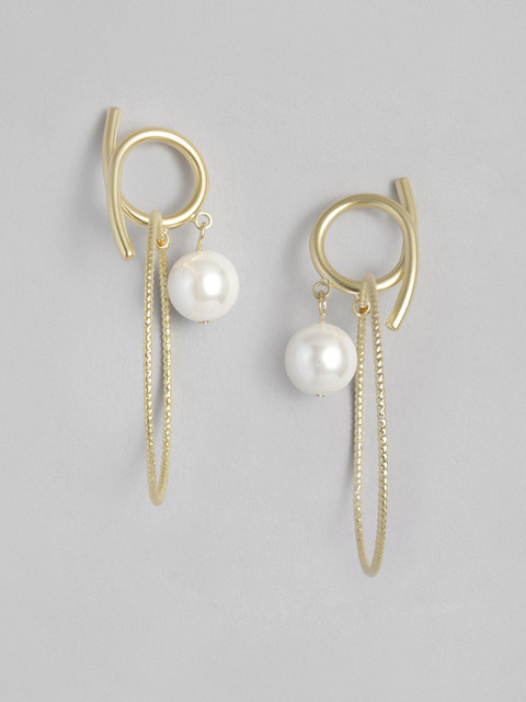 

CORSICA Gold-Toned & White Contemporary Drop Earrings
