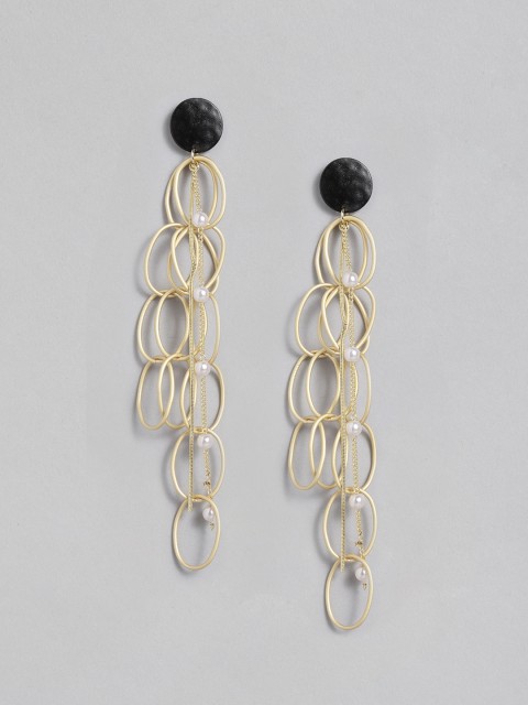

CORSICA Gold-Toned & Black Beaded Geometric Drop Earrings