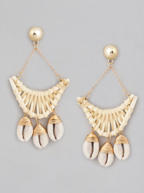 

CORSICA Off-White & Gold-Toned Cowry Detail Handcrafted Contemporary Drop Earrings