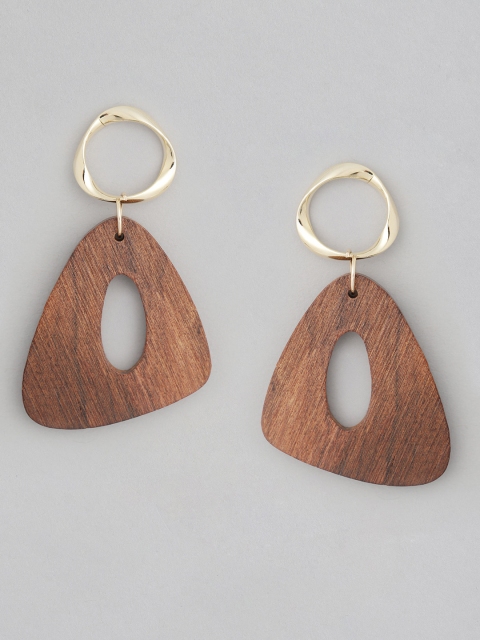 

CORSICA Gold-Toned & Brown Contemporary Drop Earrings