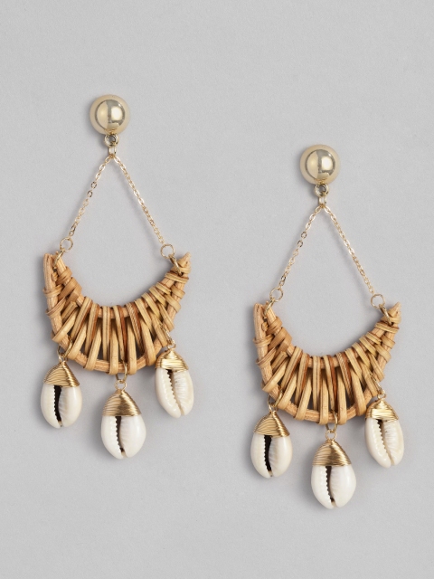 

CORSICA Gold-Toned & Beige Contemporary Handcrafted Drop Earrings