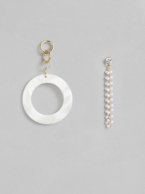 

CORSICA White & Gold-Toned Circular Mismatch Drop Earrings