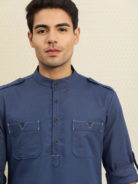 

House of Pataudi Men Blue Solid Pathani Kurta