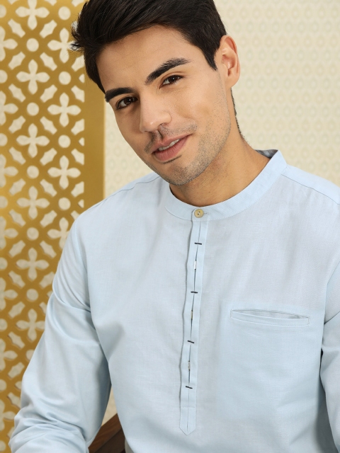 

House of Pataudi Men Blue Solid Straight Kurta