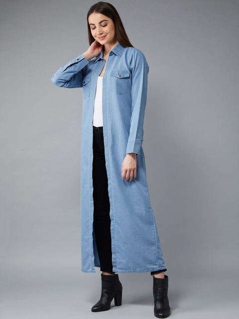 

DOLCE CRUDO Women Blue Solid Open Front Denim Shrug