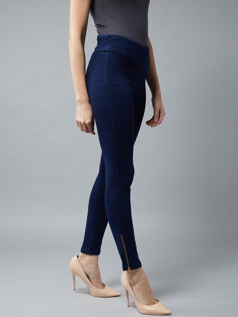 

DOLCE CRUDO Women Blue Solid Skinny-Fit Stretchable Denim Jeggings, Navy blue