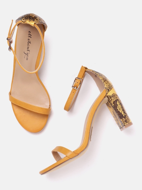 

all about you Women Mustard Yellow & Brown Solid Block Heels