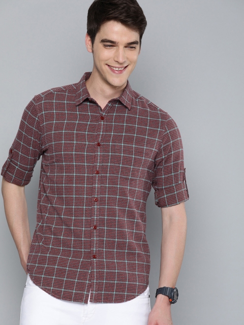 

HERE&NOW Men Maroon & Teal Green Slim Fit Self Design Casual Shirt
