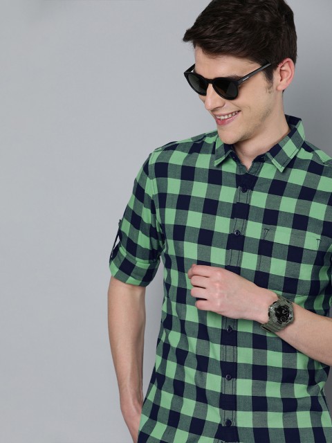 

HERE&NOW Men Green & Navy Blue Slim Fit Checked Casual Shirt