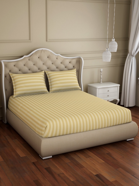 

SPACES Beige Striped 210 TC Cotton 1 King Bedsheet with 2 Pillow Covers
