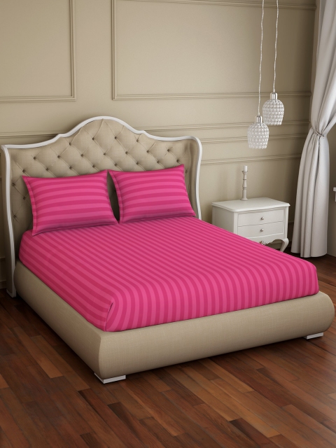 

SPACES Pink Striped 210 TC Cotton 1 King Bedsheet with 2 Pillow Covers