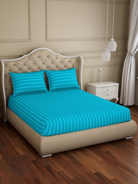

SPACES Blue Striped 210 TC Cotton 1 King Bedsheet with 2 Pillow Covers