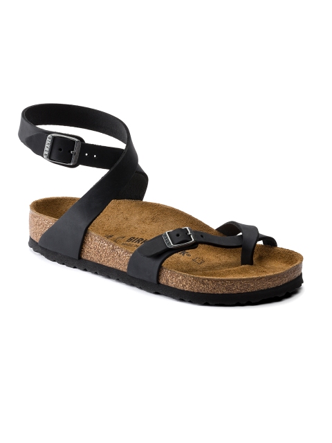 

Birkenstock Women Black Solid Yara Oiled Leather One Toe Regular Width Flats