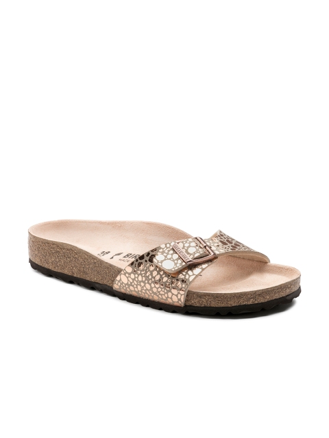

Birkenstock Women Bronze-Toned Printed Madrid Birko-Flor Open Toe Flats