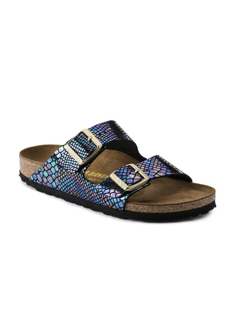

Birkenstock Women Multicoloured Snakeskin Textured Arizona Birko-Flor Open Toe Narrow Width Flats, Multi