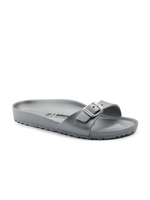 

Birkenstock Women Silver-Toned Solid Lightweight Waterproof Madrid EVA Open Toe Narrow Width Flats