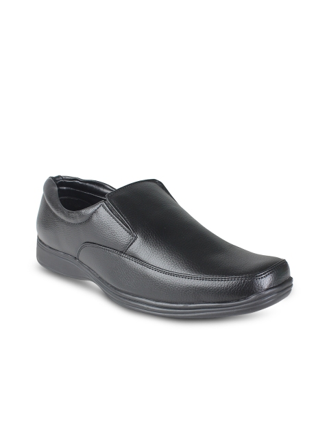 

Vardhra Men Black Textured Leather Formal Slip-Ons