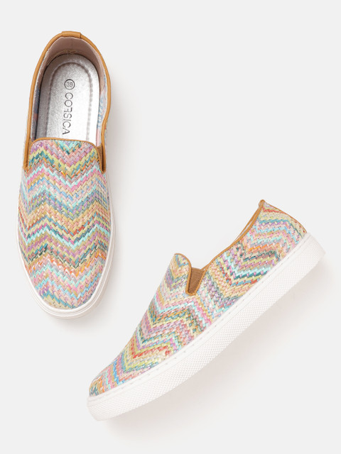 

CORSICA Women Multicoloured Basket Weave Slip-On Sneakers, Multi