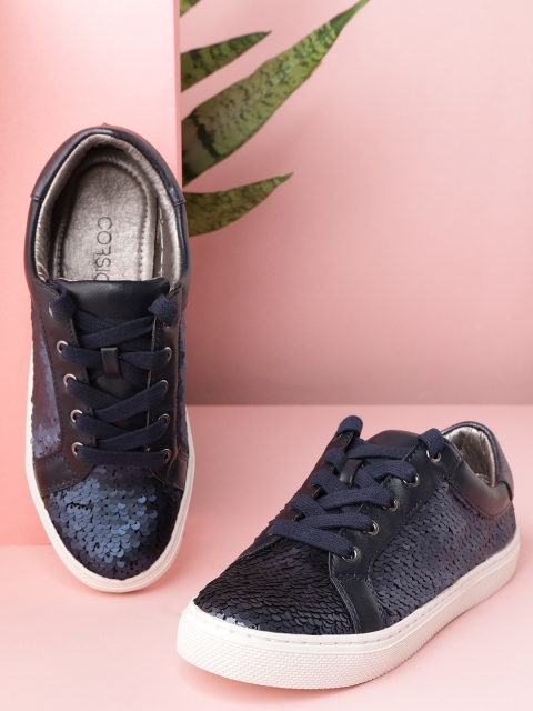 Women Navy Blue Flip Sequinned Sneakers