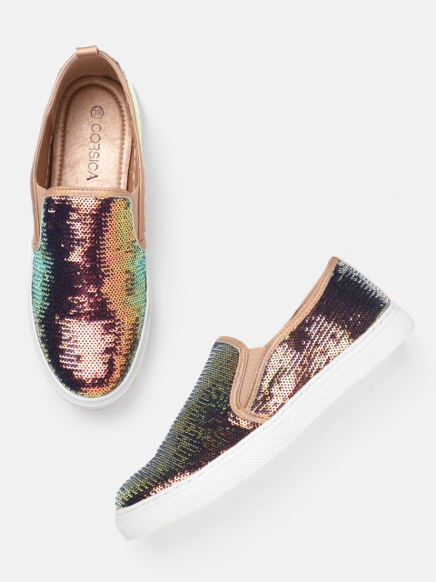 

CORSICA Women Green Sequinned Slip-On Sneakers