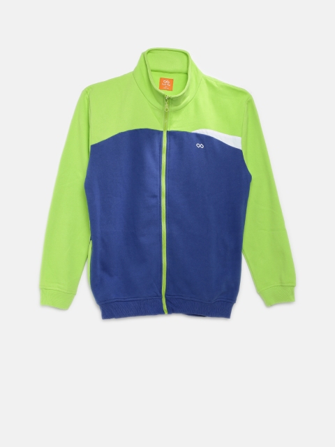 

Pure Play Men Blue & Fluorescent Green Colourblock Sweatshirt