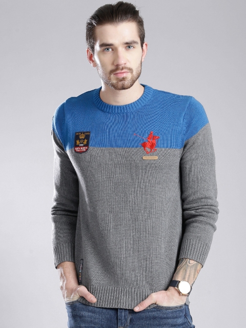

Santa Monica Grey Melange & Blue Colourblocked Sweater