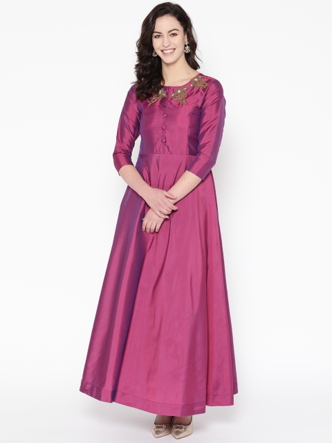 

Cottinfab Women Magenta Solid Maxi Dress