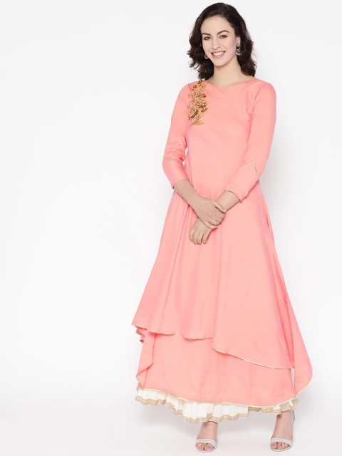 

Cottinfab Women Peach-Coloured Solid Layered A-Line Kurta