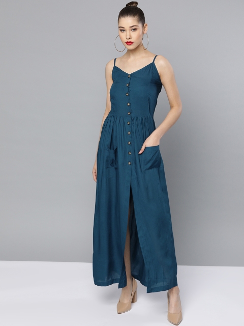 

Trend Arrest Women Teal Blue Solid Maxi Dress