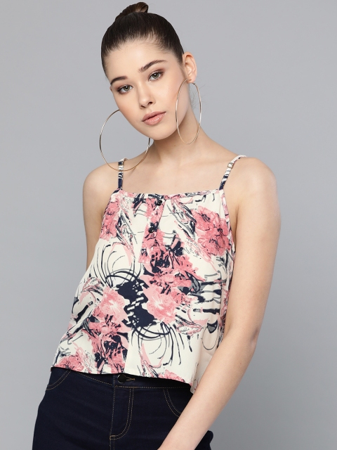 

Trend Arrest Women Off-White & Pink Floral Print Regular Top