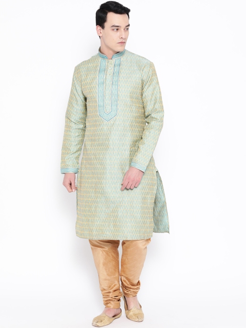 

SG LEMAN Men Blue & Beige Woven Design Kurta with Churidar