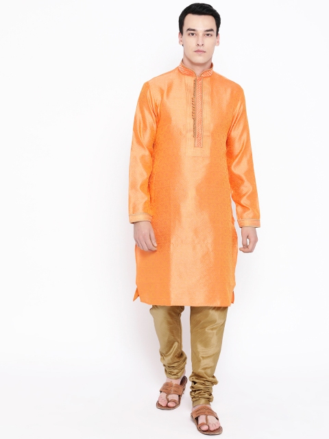

SG LEMAN Men Orange & Beige Woven Design Kurta with Pyjamas