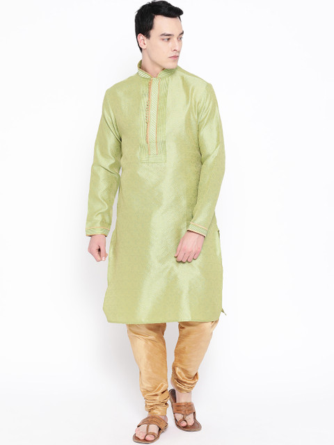 

SG LEMAN Men Green & Beige Woven Design Kurta with Churidar