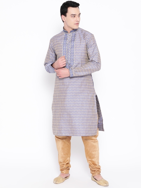 

SG LEMAN Men Blue & Beige Woven Design Kurta with Churidar