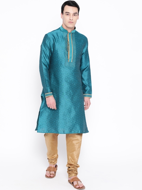 

SG LEMAN Men Teal Blue & Brown Self Design Kurta with Pyjamas