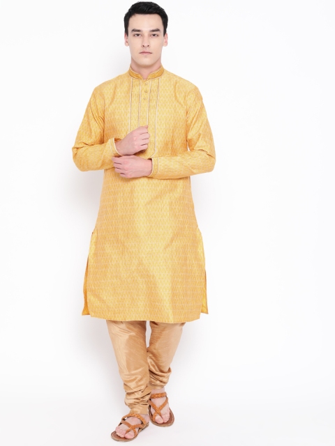

SG LEMAN Men Yellow & Beige Woven Design Kurta with Churidar