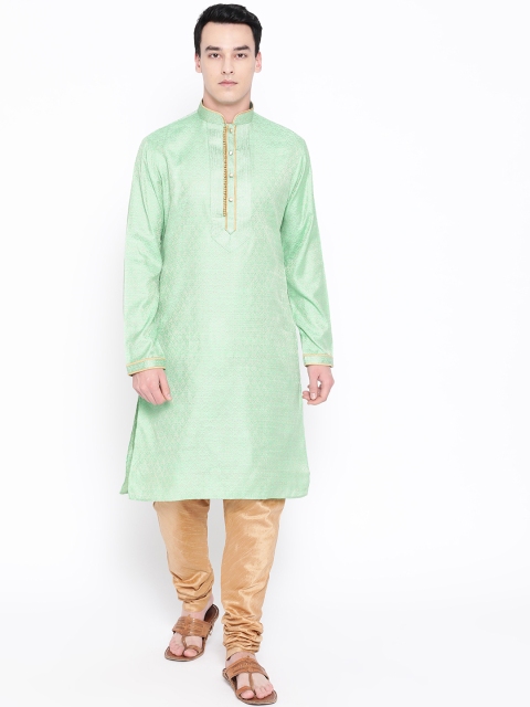 

SG LEMAN Men Green & Beige Woven Design Kurta with Churidar